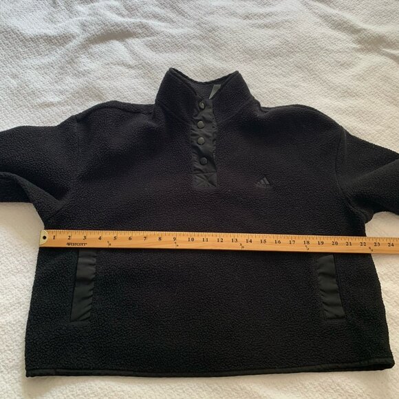 Adidas black fleece crop quarter button long sleeve pullover sweatshirt - Picture 9 of 10